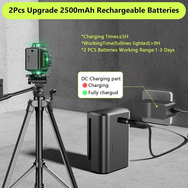 MBYULO 16 Line Laser Level 360 Self Leveling, 4x360°Professional 4D Green Cross Line laser Level with 2 Batteries, Adjustable Brightness & Remote Control, for Tiling Floor Construction and Picture Hanging - Image 3